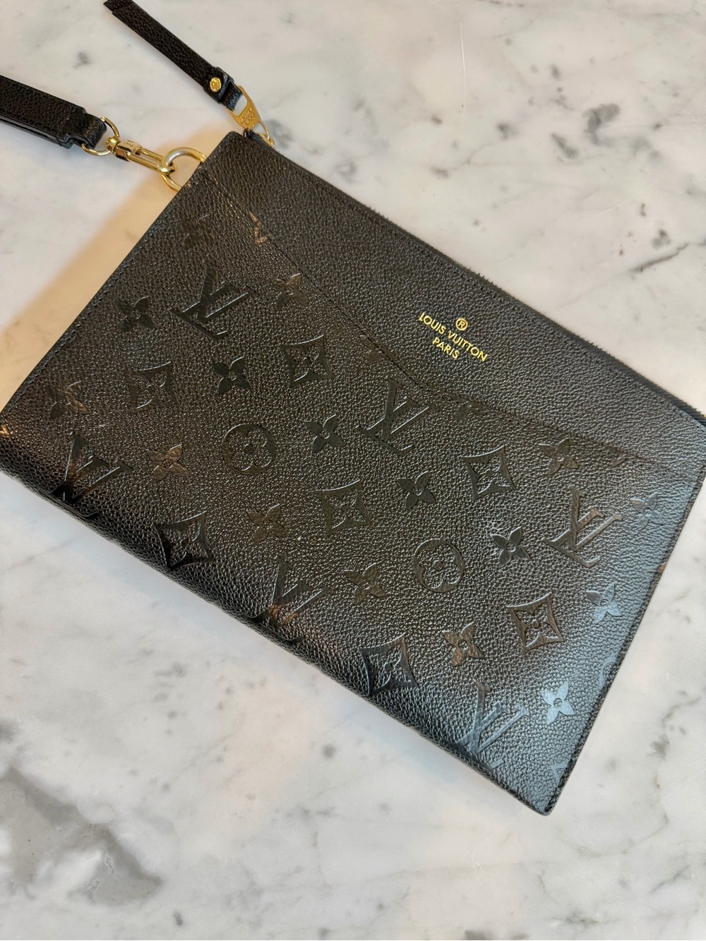 NotLouisVuitton Black Monogram Embossed Pochette 6.5" x 9" - Picture 2 of 7